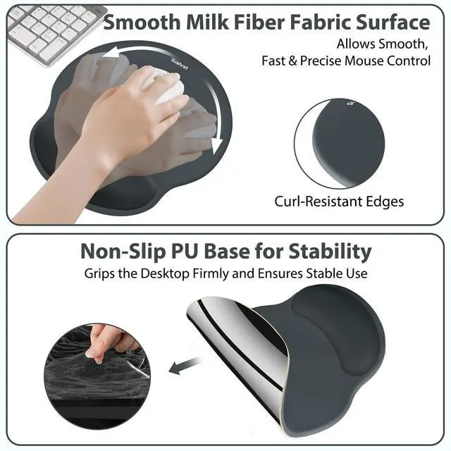 Alt view image 11 of 14 - Mouse Pad and Keyboard Wrist Rest, 3-in-1 Gel Memory Foam Ergonomic Mouse Pad with Wrist Rest Set, Gaming Mousepad Arm Cushion Support for Computer Office Desk Accessories Cute Setup, Charcoal