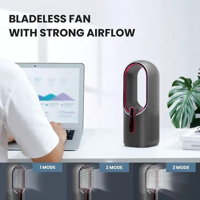 Alt view image 10 of 14 - Desk Fan Bladeless, 11.8 Inch Office Fan Small, Quiet, 3 Speed Adjustment, Touch Control, Easy to Clean, Desk Fans Small Quiet, Ideal for Office, Living Room, Bedroom
