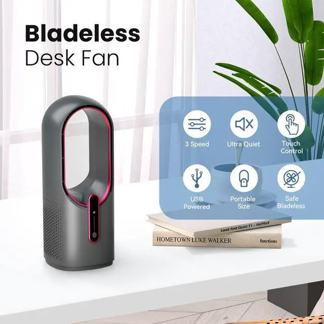 Alt view image 9 of 14 - Desk Fan Bladeless, 11.8 Inch Office Fan Small, Quiet, 3 Speed Adjustment, Touch Control, Easy to Clean, Desk Fans Small Quiet, Ideal for Office, Living Room, Bedroom