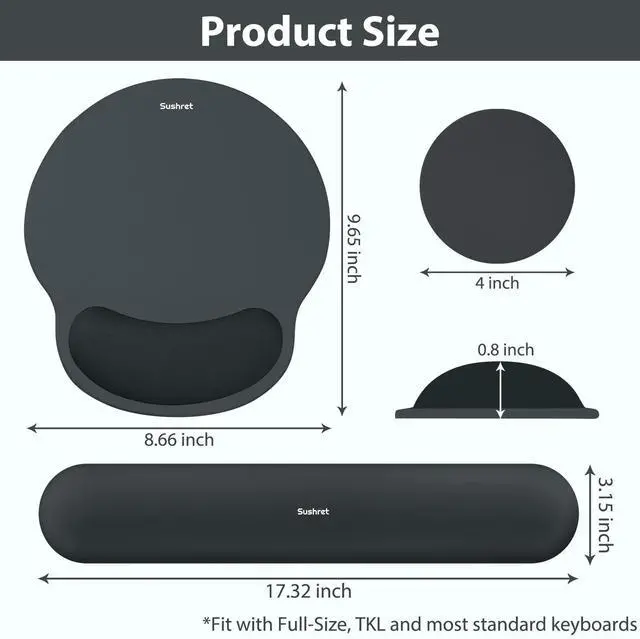 Alt view image 14 of 14 - Mouse Pad and Keyboard Wrist Rest, 3-in-1 Gel Memory Foam Ergonomic Mouse Pad with Wrist Rest Set, Gaming Mousepad Arm Cushion Support for Computer Office Desk Accessories Cute Setup, Charcoal