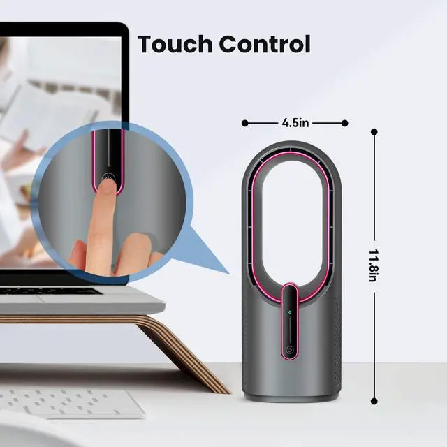 Alt view image 11 of 14 - Desk Fan Bladeless, 11.8 Inch Office Fan Small, Quiet, 3 Speed Adjustment, Touch Control, Easy to Clean, Desk Fans Small Quiet, Ideal for Office, Living Room, Bedroom