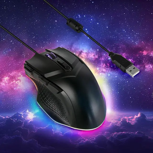Alt view image 10 of 10 - Gaming Mouse 6 Adjustable DPI Up to 7200 Wired PC Gaming Mouse 8 Programmable Buttons 13 Adjustable RGB LED Modes 1.5 M Drag-Free Paracord Ergonomic Mouse Windows/PC/Mac/Laptop (Black)