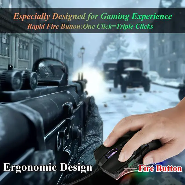 Alt view image 9 of 10 - Gaming Mouse 6 Adjustable DPI Up to 7200 Wired PC Gaming Mouse 8 Programmable Buttons 13 Adjustable RGB LED Modes 1.5 M Drag-Free Paracord Ergonomic Mouse Windows/PC/Mac/Laptop (Black)