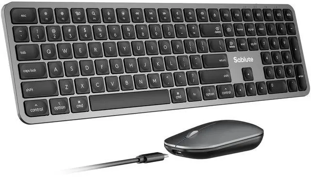 Alt view image 8 of 14 - Bluetooth Keyboard and Mouse for Mac, KMA2 Rechargeable Full Size Wireless Combo, Quiet Scissor Keys, 3 Multi-Device Connection, Metallic Texture, Compatible for Mac, MacBook, iPad, Space Gray