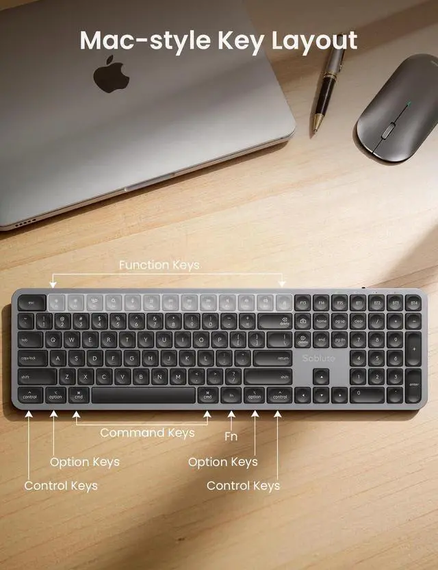 Alt view image 9 of 14 - Bluetooth Keyboard and Mouse for Mac, KMA2 Rechargeable Full Size Wireless Combo, Quiet Scissor Keys, 3 Multi-Device Connection, Metallic Texture, Compatible for Mac, MacBook, iPad, Space Gray