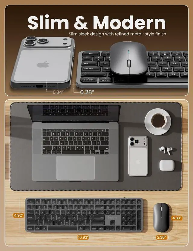 Alt view image 14 of 14 - Bluetooth Keyboard and Mouse for Mac, KMA2 Rechargeable Full Size Wireless Combo, Quiet Scissor Keys, 3 Multi-Device Connection, Metallic Texture, Compatible for Mac, MacBook, iPad, Space Gray