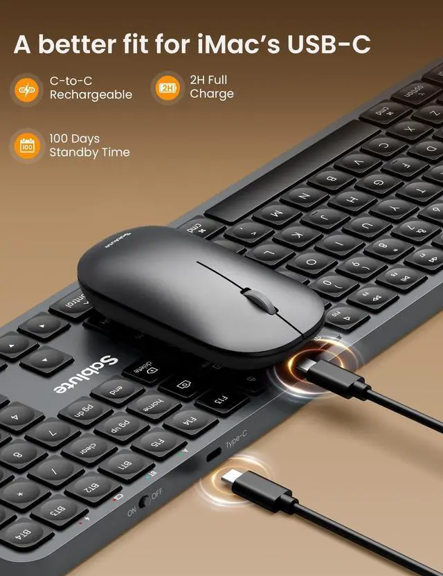 Alt view image 12 of 14 - Bluetooth Keyboard and Mouse for Mac, KMA2 Rechargeable Full Size Wireless Combo, Quiet Scissor Keys, 3 Multi-Device Connection, Metallic Texture, Compatible for Mac, MacBook, iPad, Space Gray
