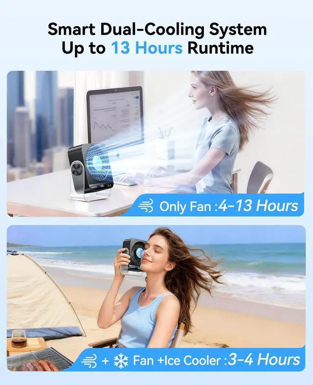 Alt view image 11 of 14 - USB Desk Fan for Bedroom, 199 Speeds Turbo Airflow, Portable Fan with Ice Cooling, Digital Display Quiet Table Fan, 270° Rotating Small Rechargeable Battery Desktop Fans for Home Office (Black)
