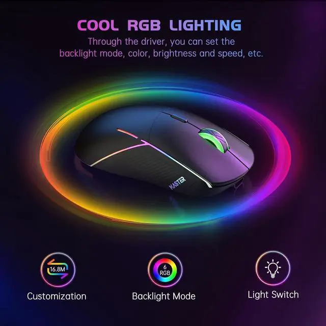 Alt view image 13 of 14 - Wireless Gaming Mouse, 24000 DPI, Tri-Mode 2.4G/USB-C/Bluetooth 5.3 Gaming Mouse Wireless, RGB Programmable Mouse Gamer, 75Hrs Battery Life, Rechargeable Gaming Mice for PC, Mac, Black