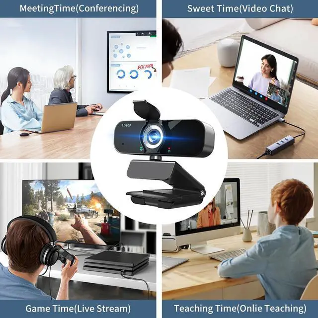 Alt view image 12 of 12 - 1080P Webcam for Computer/Laptop/Desktop/PC, External Camera with Microphone, USB Plug&Play, Auto Low Light Correction, Privacy Cover, Tripod, Wide Angle for Meeting/Online Video/Zoom