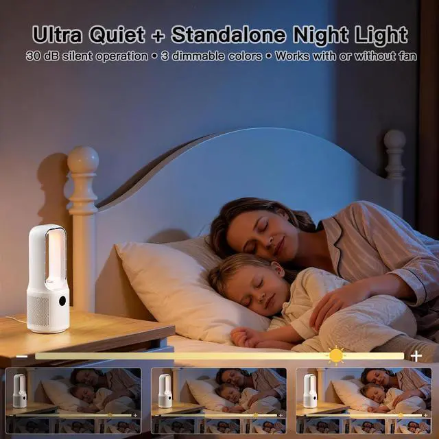 Alt view image 13 of 14 - Bladeless Desk Fan Small Quiet,5-Speed Bedside Table Fan with 3-Level Brightness Night Light, 72° Oscillation, 9-Hour Timer, Wired Power with Adapter,Fan for Bedroom Office Home,13x5 Incn
