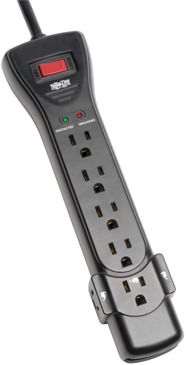Alt view image 8 of 14 - Series SUPER7B Flat Plug Power Strip Surge Protector, 7 Outlets, 7ft Extension Cord, 2160 Joules, UL Listed & Certified, Black, Lifetime Manufacturer's Warranty & $75,000 Insurance