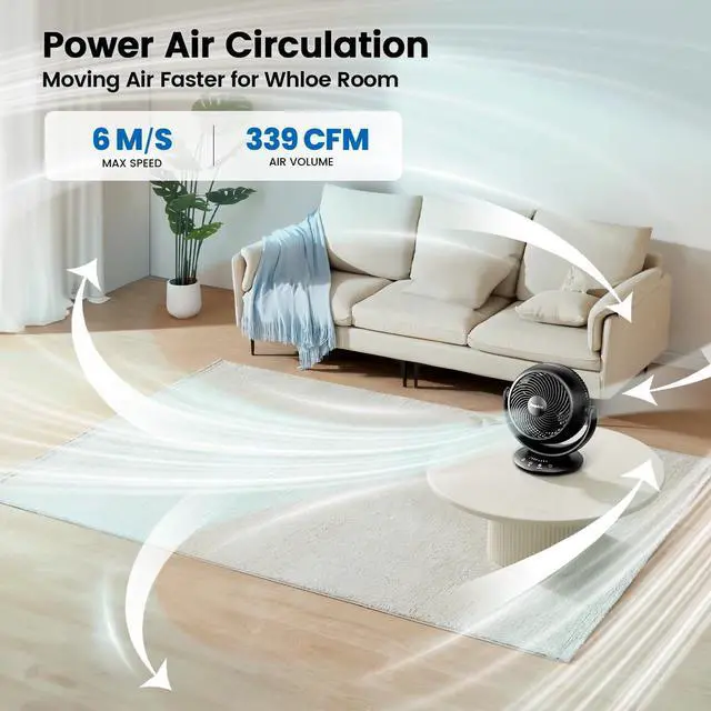 Alt view image 9 of 14 - Ultra Quiet Fans for Bedroom 25dB, 3D Auto Air Circulator Desk Fan with Remote, 90° Vertical+90° Oscillating Fan, Powerful Airflow, 12H Timer, 12 Inch Table Fan for Desk Bedroom Office Home