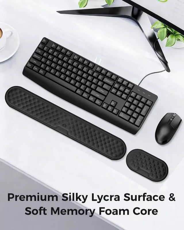 Alt view image 11 of 14 - Wrist Rest Set for Keyboard and Mouse, Ergonomic Wrist Support with Memory Foam, Silky Lycra Cover, Non-Slip Base, Helps Ease Wrist Pressure and Fatigue During Long Typing and Gaming Sessions (Black)