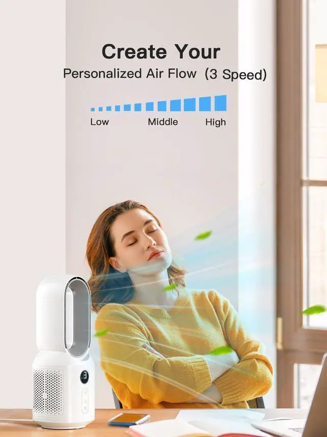 Alt view image 14 of 14 - 13 Inch Desk Fan, Bladeless Table Fan, 106° Oscillating Fan Touch Control with 3 Speeds and Night Light, Small Quiet Desk Fan for Personal, Office, Nightstand