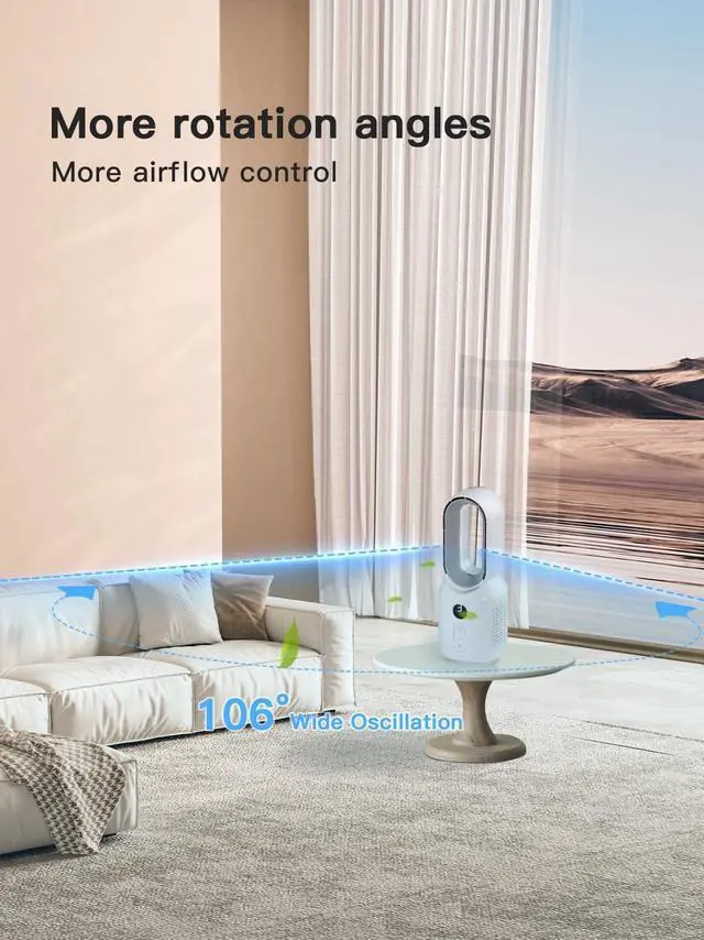 Alt view image 12 of 14 - 13 Inch Desk Fan, Bladeless Table Fan, 106° Oscillating Fan Touch Control with 3 Speeds and Night Light, Small Quiet Desk Fan for Personal, Office, Nightstand