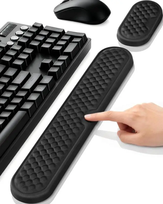 Alt view image 8 of 14 - Wrist Rest Set for Keyboard and Mouse, Ergonomic Wrist Support with Memory Foam, Silky Lycra Cover, Non-Slip Base, Helps Ease Wrist Pressure and Fatigue During Long Typing and Gaming Sessions (Black)