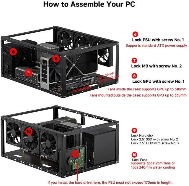 Alt view image 10 of 12 - PC Test Bench, Open Air PC Case, Open Frame Computer Chassis, Techbench Server Rack Mount PC Case for ETAX ATX MATX ETAX X79 X99 Micro ATX Motherboards (Stackable)