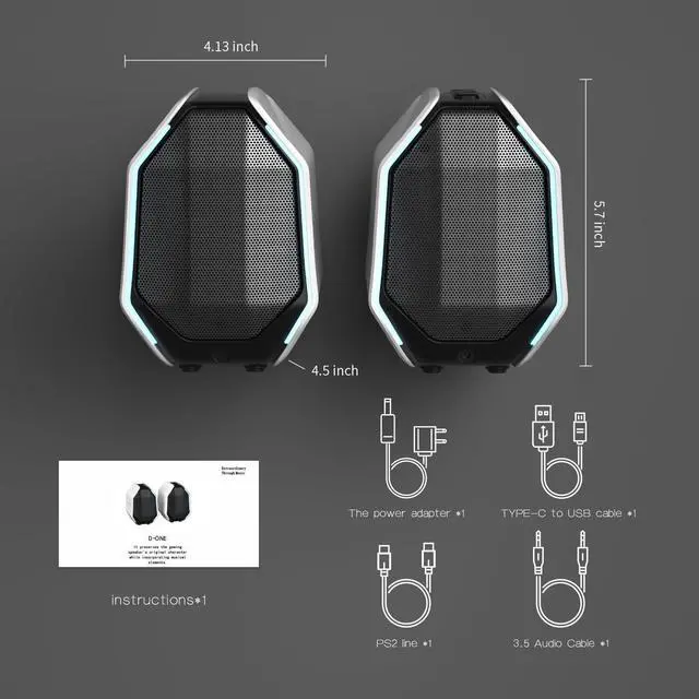 Alt view image 10 of 14 - Computer Speakers for Desktop PC, Gaming PC Speakers for Desktop USB-C, Bluetooth 5.3, 3.5mm AUX, AC Powered External Audio with Rich Stereo bass, Laptop/Mac, RGB Lights, White, 30W