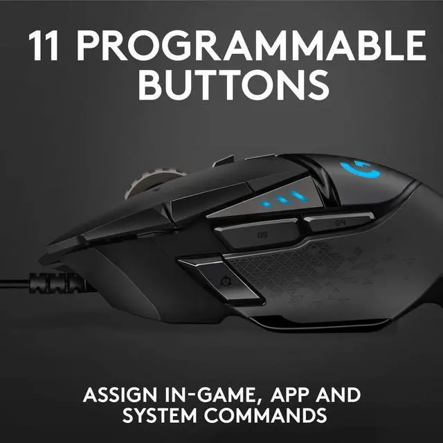 Alt view image 11 of 14 - G502 Hero High Performance Wired Gaming Mouse, Hero 25K Sensor, 25,600 DPI, RGB, Adjustable Weights, 11 Programmable Buttons, On-Board Memory, PC/Mac - Black