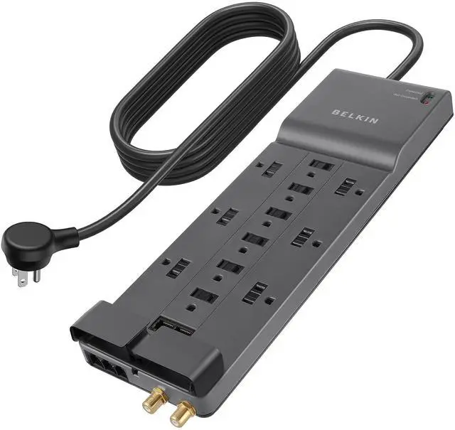 Alt view image 6 of 10 - Power Strip Surge Protector with 12 AC Multiple Outlets, 10 ft Long Flat Plug Heavy Duty Extension Cord for Home, Office, Travel, Computer Desktop, Laptop & Phone Charging Bricks (4,156 Joules)