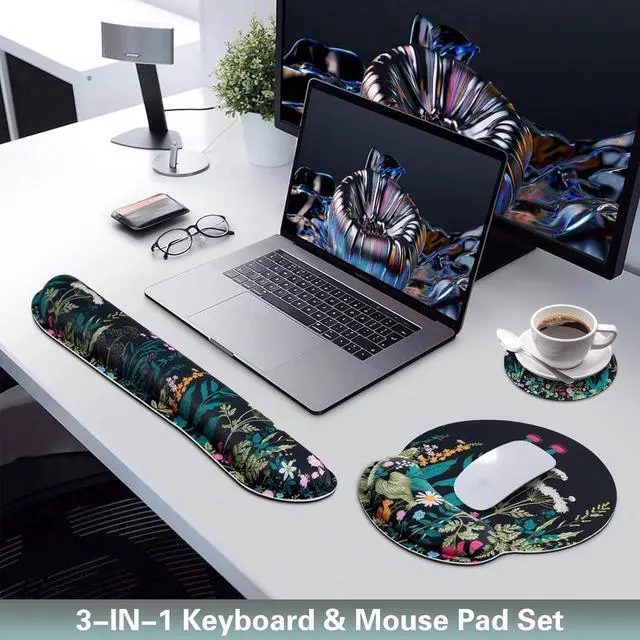 Alt view image 9 of 14 - Mouse Pad with Wrist Rest Set, 3-in-1 Wrist Support Mouse Pad Set, Floral Gaming Mousepad with Anti-Skid Base,Ergonomic Mouse Pad,Memory Foam Keyboard Gel Wrists Rest