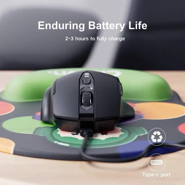Alt view image 12 of 14 - Wireless Mouse,Upgraded 2.4GHz Rechargeable (Battery Level Visible) Ergonomic Computer Mouse,4 Levels DPI, Wireless Mice for Laptop Computer(Matte Black)