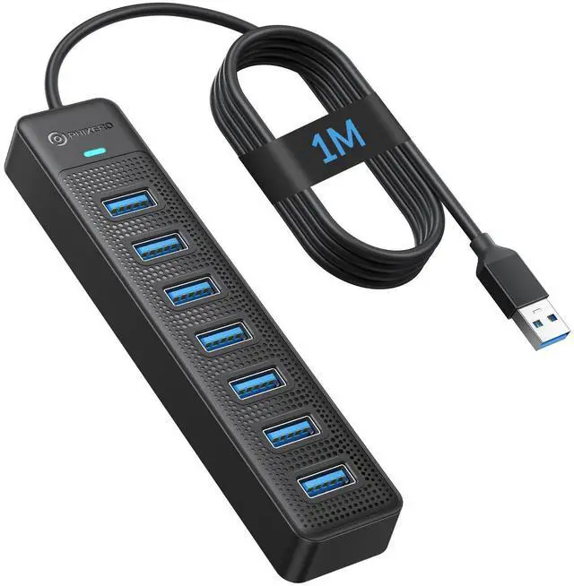 Alt view image 8 of 14 - 7 Port USB Hub, 3.3FT/1M Long Cable USB 3.0 Hub Multi USB Port Hub Adapter Extension USB Splitter USB Hub for PC, Compatible with All USB 3.0/2.0/1.1 Device