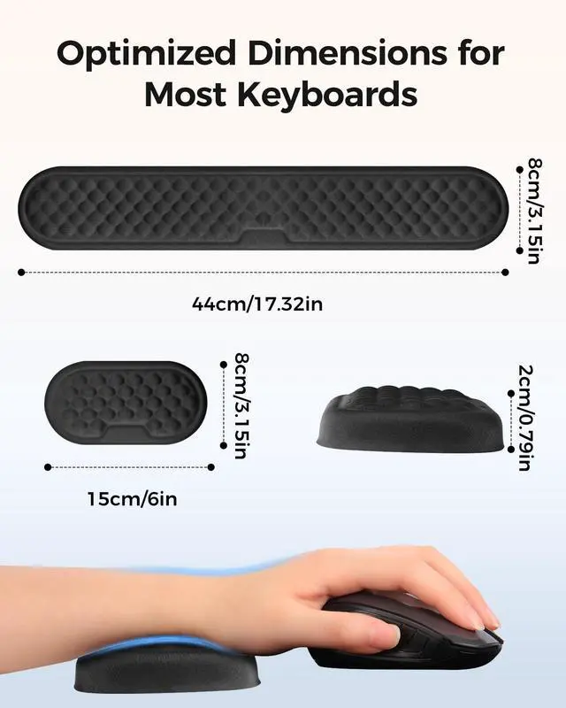 Alt view image 14 of 14 - Wrist Rest Set for Keyboard and Mouse, Ergonomic Wrist Support with Memory Foam, Silky Lycra Cover, Non-Slip Base, Helps Ease Wrist Pressure and Fatigue During Long Typing and Gaming Sessions (Black)