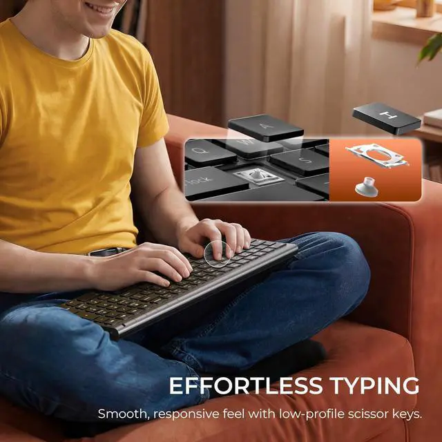 Alt view image 11 of 14 - Backlit Bluetooth Keyboard for Mac, BK10 Pro Ultra Slim Wireless Keyboard, Multi-Device, 7-Color Backlight, Standard Full-Size Keys, Rechargeable Compatible with Mac, Windows, iPad, Android