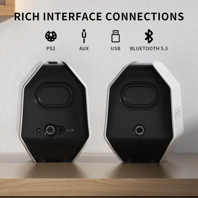 Alt view image 11 of 14 - Computer Speakers for Desktop PC, Gaming PC Speakers for Desktop USB-C, Bluetooth 5.3, 3.5mm AUX, AC Powered External Audio with Rich Stereo bass, Laptop/Mac, RGB Lights, White, 30W