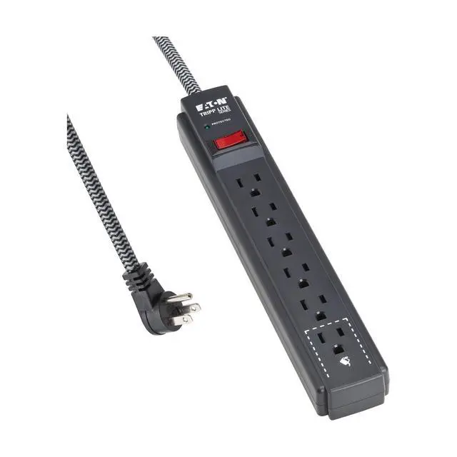 Alt view image 8 of 14 - 6-Outlet Surge Protector Power Strip, Flat Plug 10ft Braided Extension Cord, 1200 Joules, 15A Circuit Breaker, Lifetime Manufacturer's Warranty & $10,000 Insurance (TLP610DB)