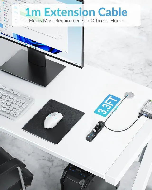 Alt view image 12 of 14 - 7 Port USB Hub, 3.3FT/1M Long Cable USB 3.0 Hub Multi USB Port Hub Adapter Extension USB Splitter USB Hub for PC, Compatible with All USB 3.0/2.0/1.1 Device