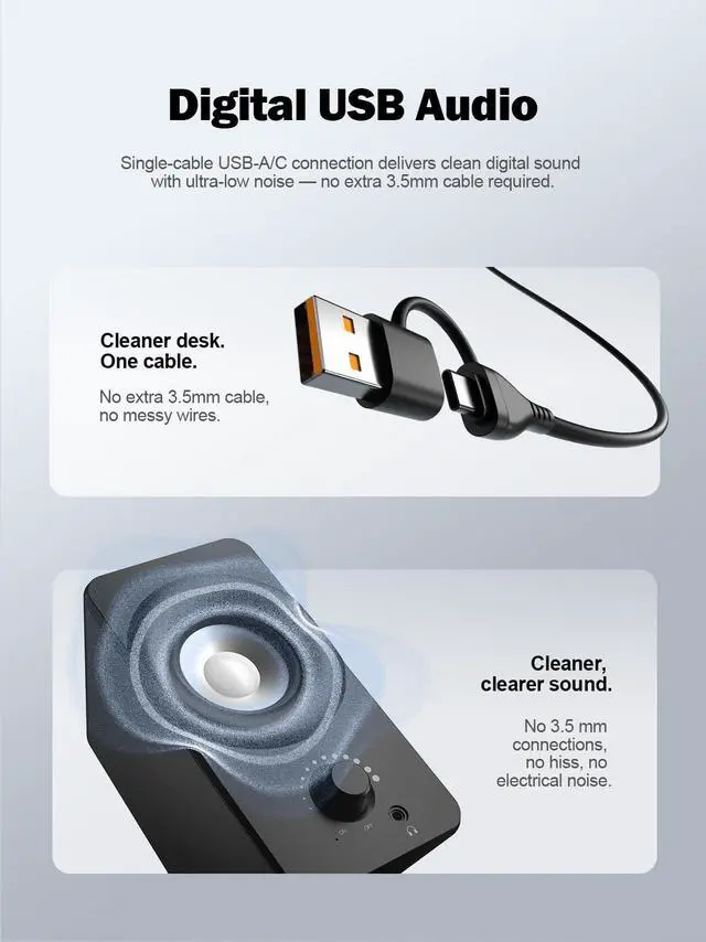 Alt view image 14 of 14 - Computer Speakers for Desktop PC, Dual Driver PC Speakers with RGB Lights, Plug & Play Compact Wired USB Speaker for Laptop & Desktop, USB or USB-C for Power & Audio