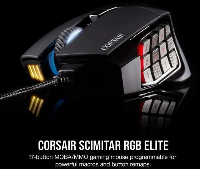 Alt view image 9 of 14 - RGB Elite Wired MOBA/MMO Gaming Mouse 18,000 DPI 17 Programmable Buttons iCUE Compatible PC, Mac, PS5, PS4, Xbox Black