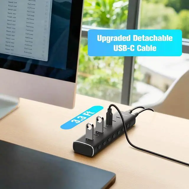 Alt view image 12 of 14 - 7 Ports Powered USB 3.2/USB C Hub 10Gbps with 4 USB-C 3.2, 3 USB-A 3.2 Ports, 3.3ft Cable and 36W(12V/3A) Power Adapter, Aluminum USB Splitter for Laptop, RSH-H7C4