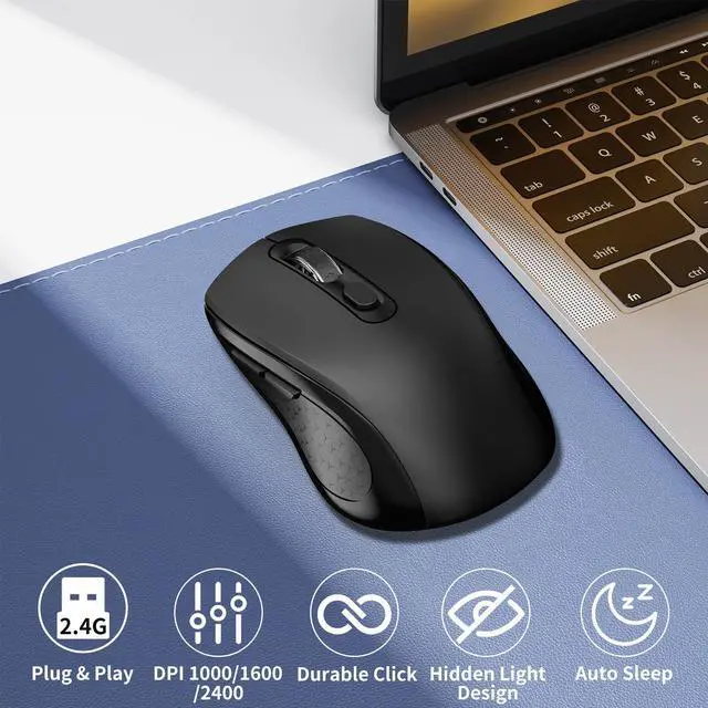 Alt view image 9 of 14 - Wireless Mouse Ergonomic, Side Buttons Mouse, 2400 DPI, Silent and Anti Slip Roller Cordless Mice, 2.4Ghz with USB Receiver, 6 Buttons, Suitable for Laptop PC Chromebook and Windows 11/10/7 - Black