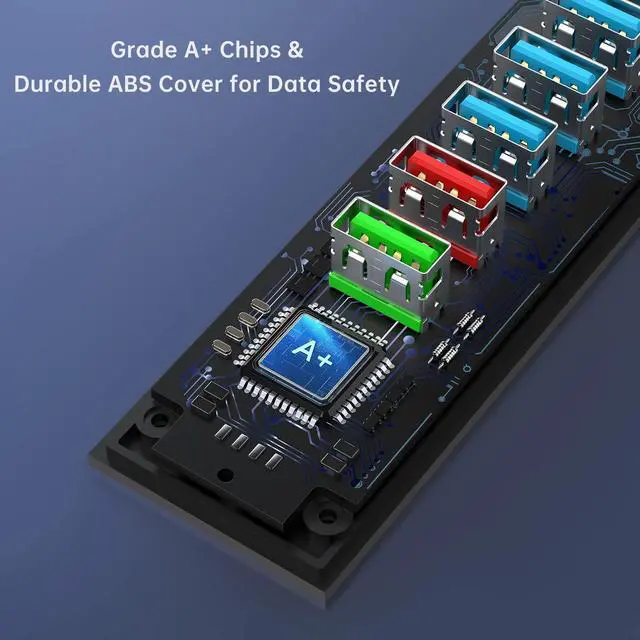 Alt view image 11 of 14 - Powered USB 3.0 Hub, 6 Ports High Speed USB 3.0 Hub Splitter with 24W Power Adapter, 3.3ft Cable and Smart Fast Charger USB Hub for Laptop, PC, Mac, Mobile HDD, Mulitple Devices (Black)