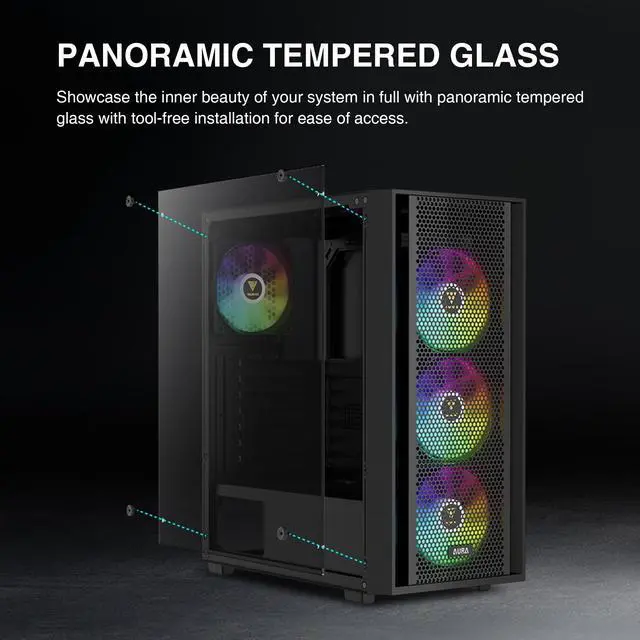 Alt view image 11 of 14 - ATX Mid Tower Computer PC Case with Tempered Glass, 4X 120mm ARGB PWM Fans Gaming Case, Support Up to 6X 120mm Fans, 360mm AIO/Radiator, 260mm GPU/VGA, 160mm CPU Air Cooler