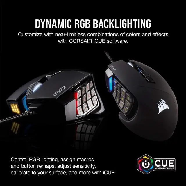 Alt view image 14 of 14 - RGB Elite Wired MOBA/MMO Gaming Mouse 18,000 DPI 17 Programmable Buttons iCUE Compatible PC, Mac, PS5, PS4, Xbox Black