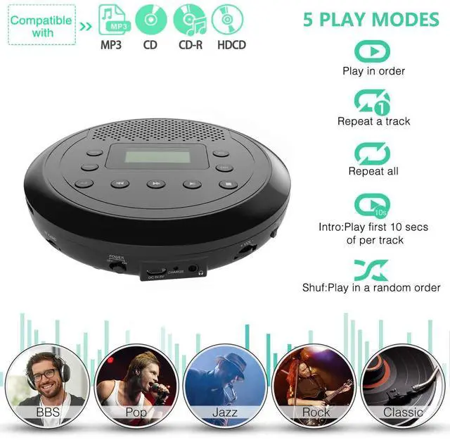 Alt view image 13 of 14 - Rechargeable Portable CD Player with Built-in Speakers, CD Player for Car and Personal Use, Anti-Skip Player with Headphones