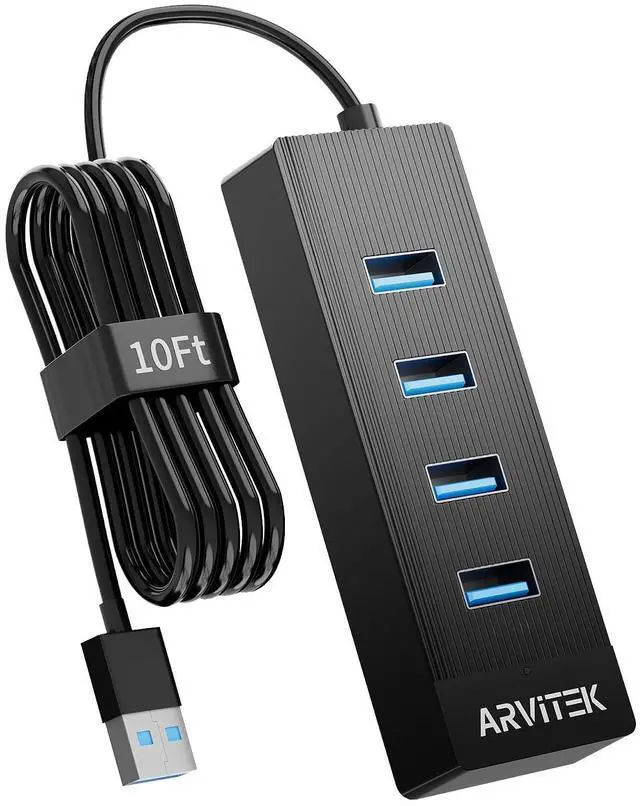 Alt view image 8 of 14 - 10Ft 4-Port USB 3.0 Hub for Desktop, USB Extender Hub 5Gbps, USB Multiport Adapter, USB Splitter w/Long Cable for Desktop, PC, Flash Drive, Mobile HDD, USB Fan (10 Foot / 3m)