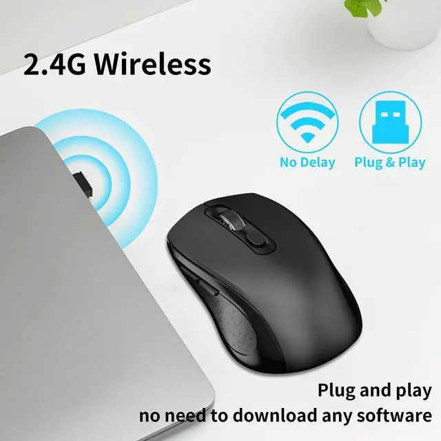 Alt view image 11 of 14 - Wireless Mouse Ergonomic, Side Buttons Mouse, 2400 DPI, Silent and Anti Slip Roller Cordless Mice, 2.4Ghz with USB Receiver, 6 Buttons, Suitable for Laptop PC Chromebook and Windows 11/10/7 - Black