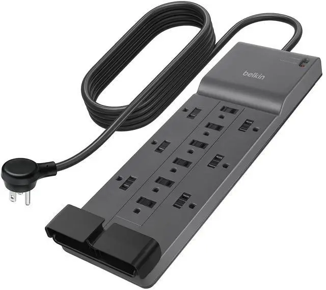 Alt view image 8 of 14 - 12-Outlet Surge Protector Power Strip w/ 12 AC Outlets & 8ft Flat Plug, UL-Listed Heavy-Duty Extension Cord for Home, Office, Travel, Computer, Laptop, Charger - 3,940 Joules of Protection