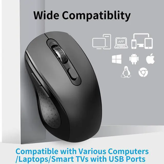 Alt view image 14 of 14 - Wireless Mouse Ergonomic, Side Buttons Mouse, 2400 DPI, Silent and Anti Slip Roller Cordless Mice, 2.4Ghz with USB Receiver, 6 Buttons, Suitable for Laptop PC Chromebook and Windows 11/10/7 - Black