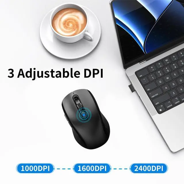 Alt view image 12 of 14 - Wireless Mouse Ergonomic, Side Buttons Mouse, 2400 DPI, Silent and Anti Slip Roller Cordless Mice, 2.4Ghz with USB Receiver, 6 Buttons, Suitable for Laptop PC Chromebook and Windows 11/10/7 - Black