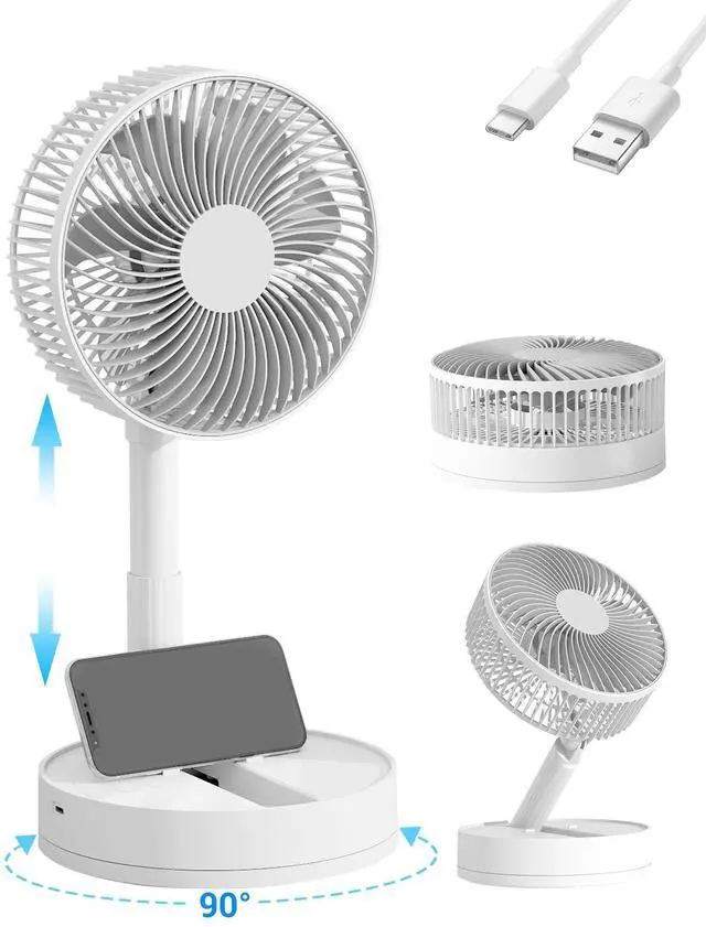 Alt view image 8 of 14 - Desk Fan, 8-Inch Oscillating Portable Fan Rechargeable, 24H Run, 90° Rotate Small Fan for Bedroom, 4 Speeds8H Timer Quiet Mini Travel Fan, Battery Powered USB Fans for OfficeHome, White
