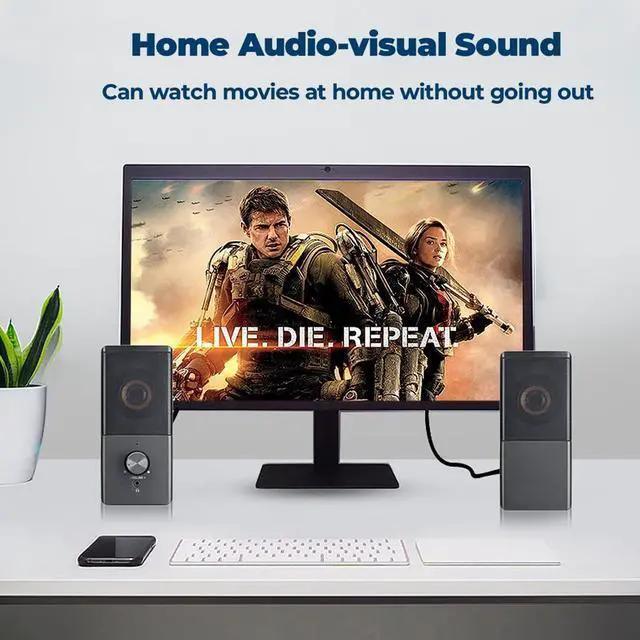 Alt view image 11 of 14 - Computer Speaker, Compact Size Speaker with Headphone Jack, Enhanced Bass and Volume Control, Stereo 2.0 USB Powered 3.5mm Aux Multimedia Speakers for Laptop/Desktop/Tablets/Phone
