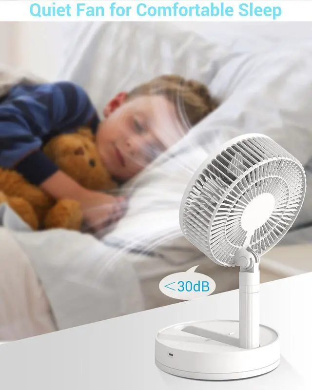 Alt view image 10 of 14 - Desk Fan, 8-Inch Oscillating Portable Fan Rechargeable, 24H Run, 90° Rotate Small Fan for Bedroom, 4 Speeds8H Timer Quiet Mini Travel Fan, Battery Powered USB Fans for OfficeHome, White
