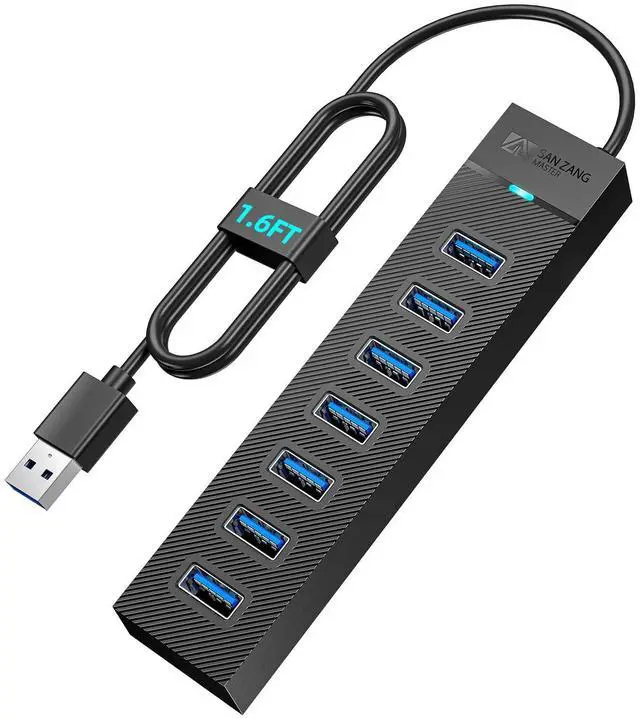 Alt view image 8 of 14 - 7 Ports USB Hub 3.0, USB 3.0 Hub, 5Gbps HighSpeed Data USB Extender for Laptop, USB Flash Drive, Mobile HDD, Printer, Camera, Keyboard, Mouse, Windows/XPS (1.6FT)50cm